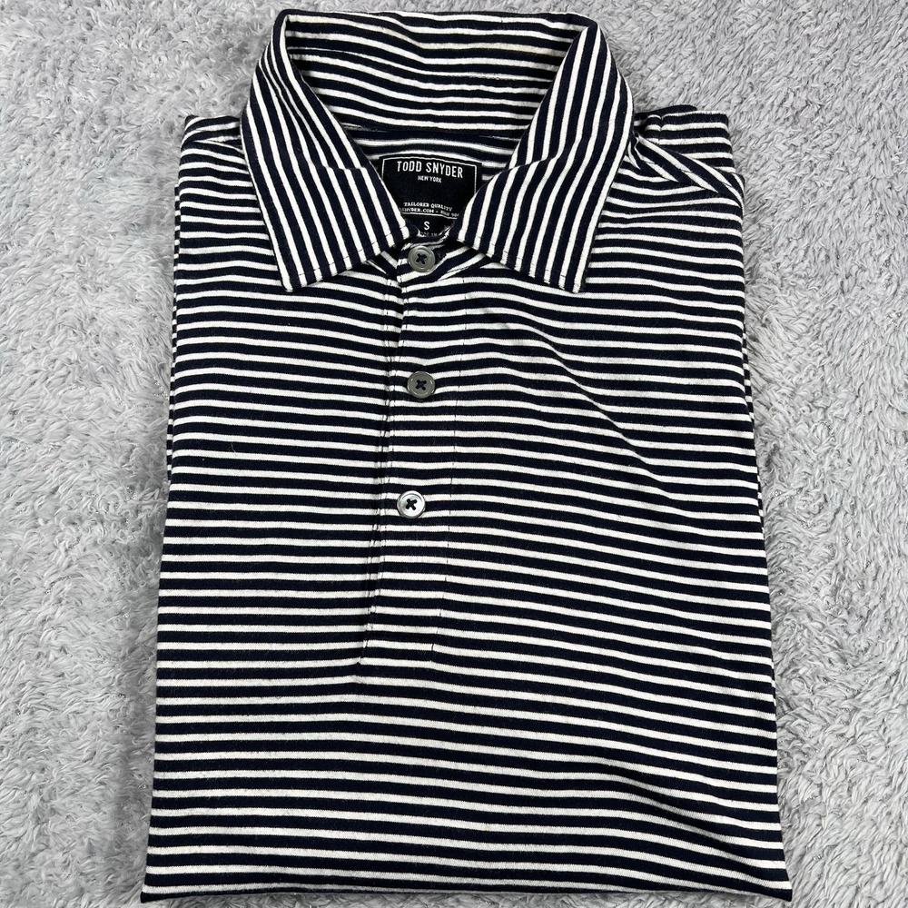 Todd Snyder Polo Shirt Men's Small Black Striped NYC Short Sleeve